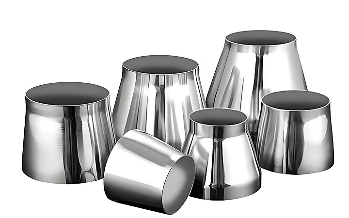 Concentric reducers in nickel alloy arranged on a bench